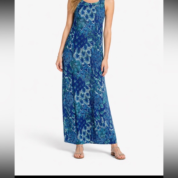 Anne Klein Blue and Green Maxi Dress size 14 - Picture 2 of 12